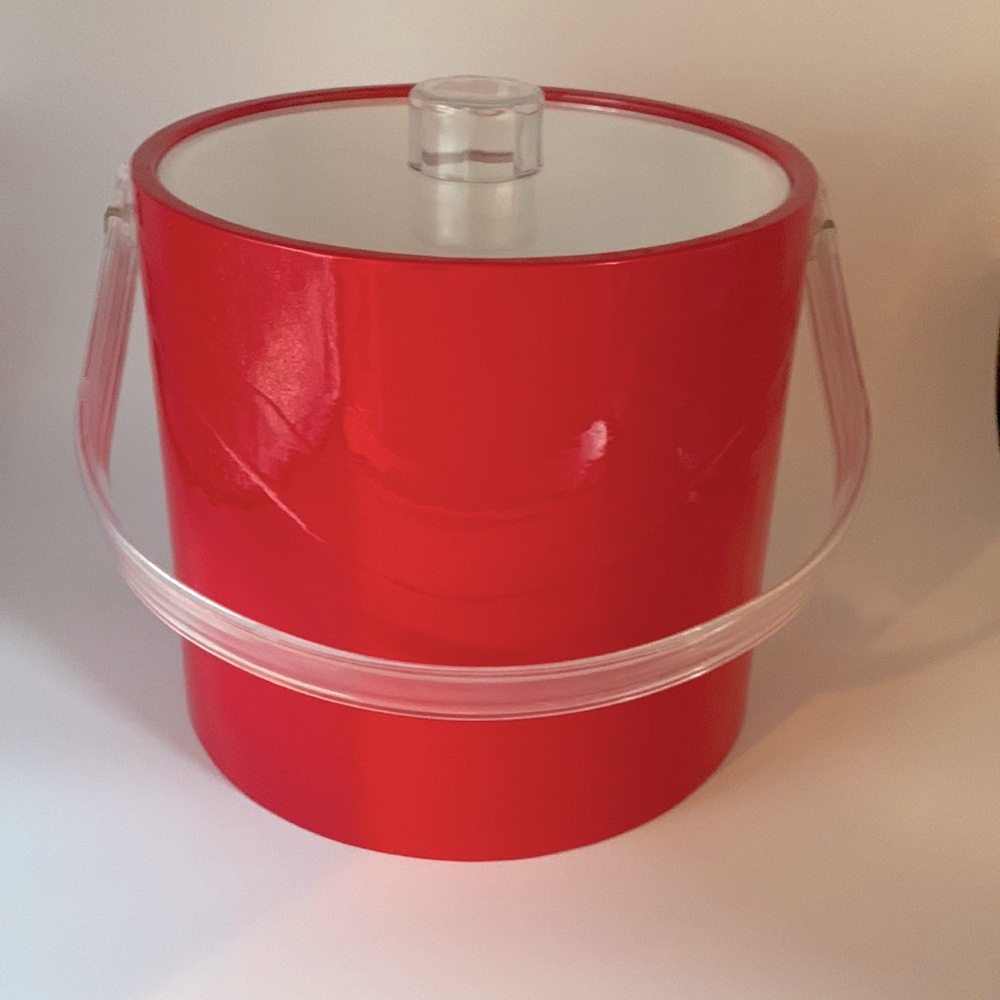 MCM Mr. Ice Bucket Red & Clear Lucite Acrylic Insulated Ice Bucket USA